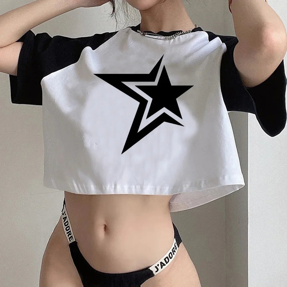 Y2k Star Girl esztétikus giccses crop top Női esztétika kiber Y2k vintage gótikus pólók