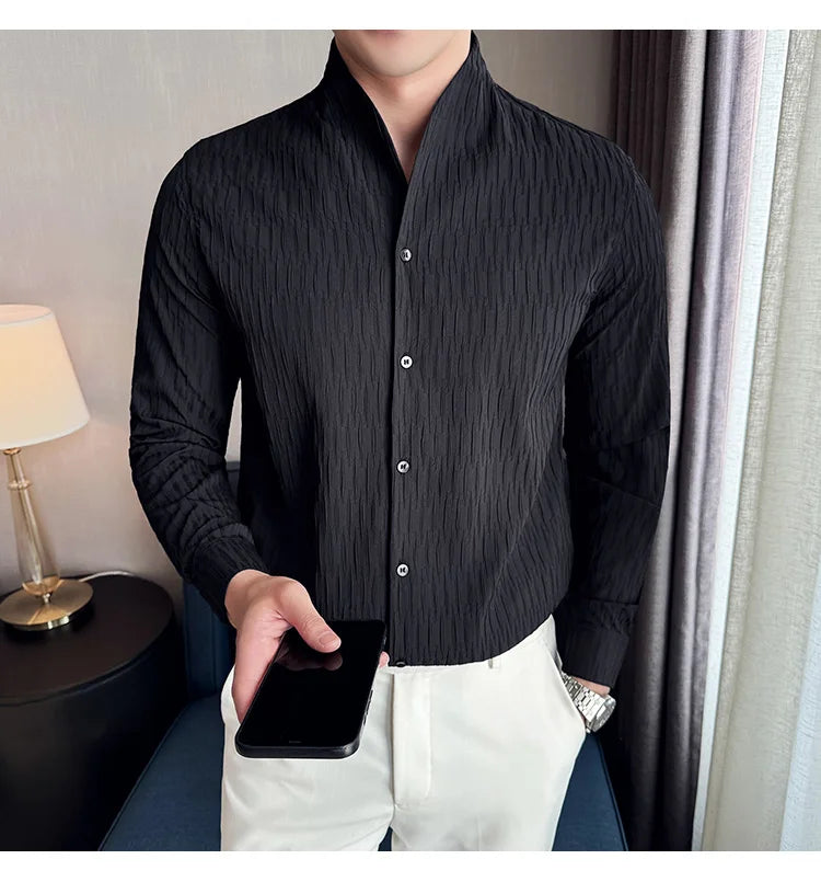 Új férfi ing, brit stílusú, lezser, hosszú ujjú, elegáns felsőrész, 4XL-M méretben