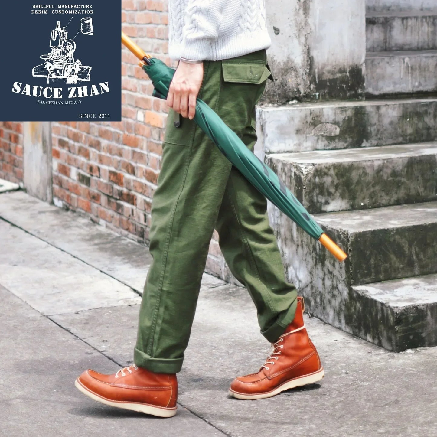 SauceZhan OG107 Utility  Katonai  Klasszikus Cargo Olive Férfi  Nadrág Szatén Pamut Egyenes Fazonú
