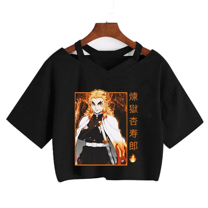 Demon Slayer póló Nezuko póló női Kimetsu No Yaiba crop top pólók japán anime Tanjiro Kamado felsők Manga póló női