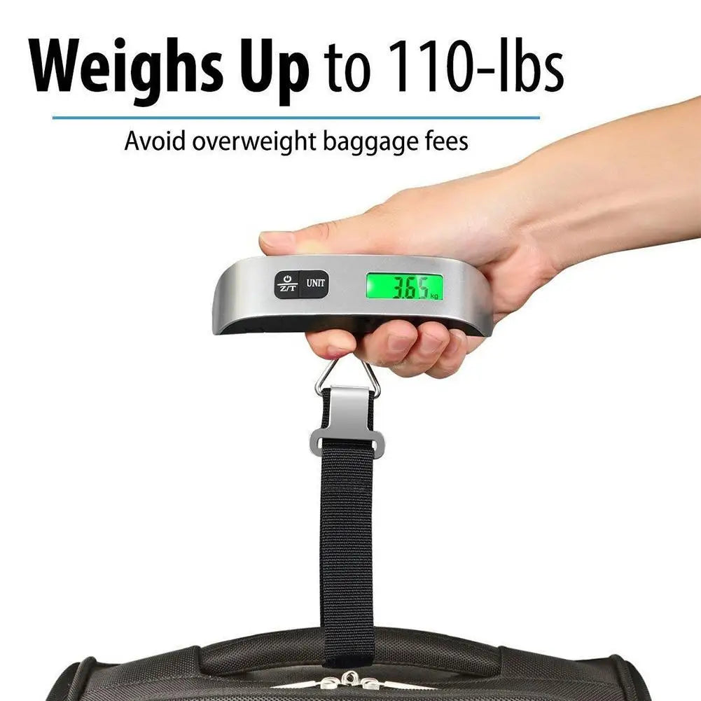 Poggyászmérleg 110 font 50 kg-os digitális kézi, hordozható, függő poggyászmérleg utazó bőrönd súlymérleghez