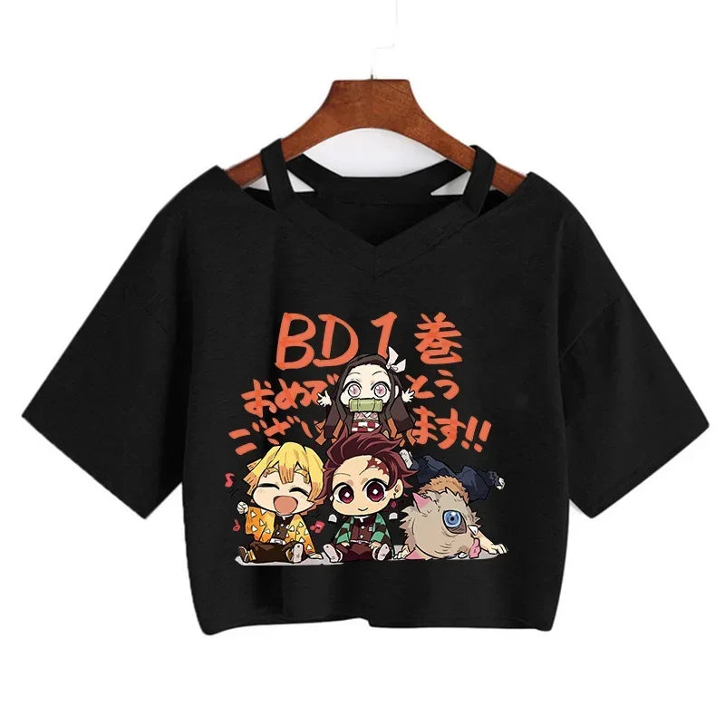 Demon Slayer póló Nezuko póló női Kimetsu No Yaiba crop top pólók japán anime Tanjiro Kamado felsők Manga póló női