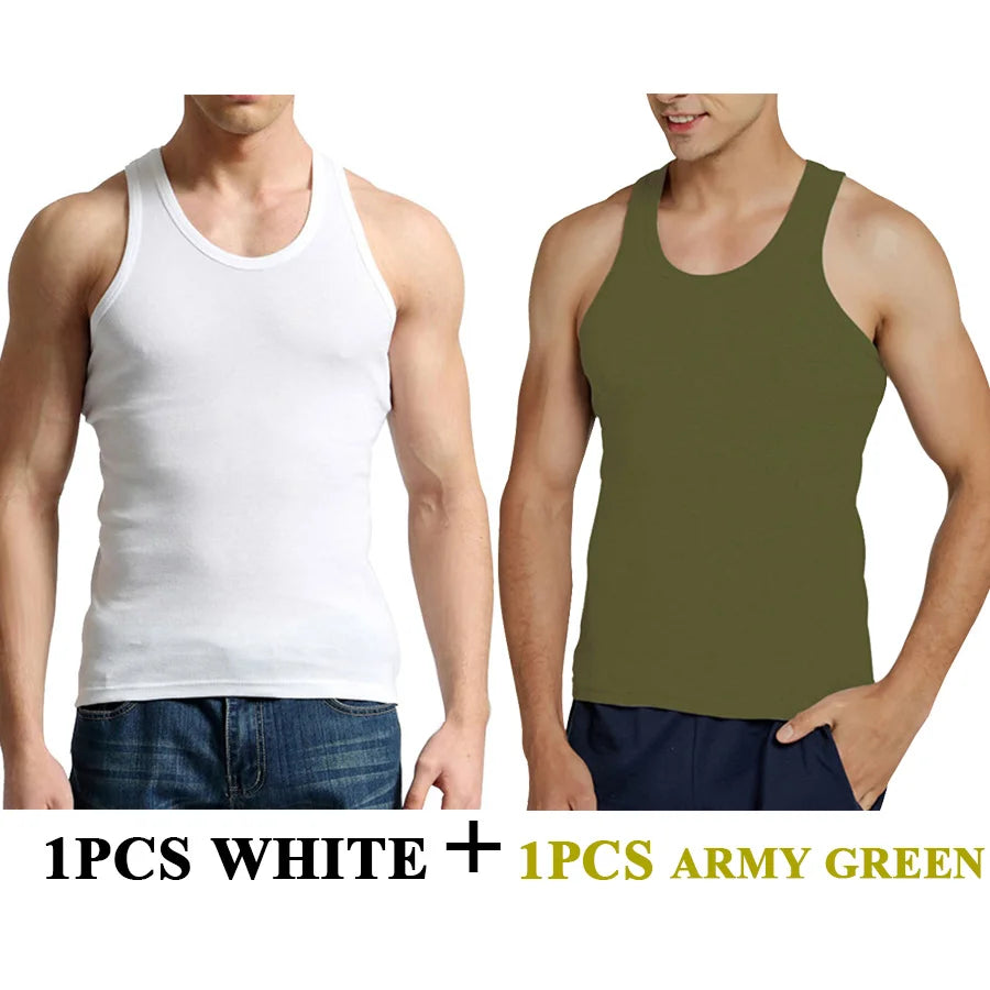 Férfi Tank Tops Fitness Hűvös Nyári 100% Pamut Ujjatlan Felsők Edzőterem Slim Alsóing  10 Szín 1DB