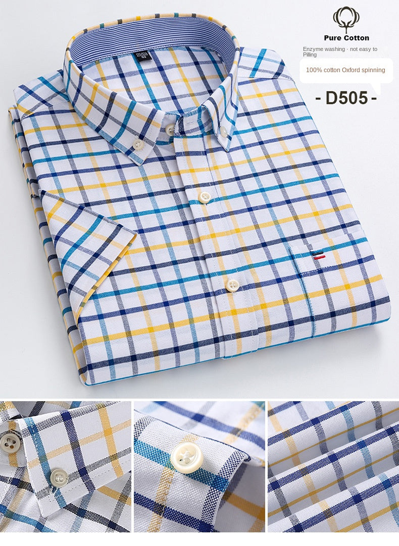 100% pamut férfi Oxford ing, rövid ujjú, nyári, kockás, csíkos, férfi ruházat, üzleti, normál szabású, túlméretezett ing, 7XL, 6XL