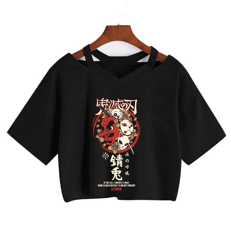 Demon Slayer póló Nezuko póló női Kimetsu No Yaiba crop top pólók japán anime Tanjiro Kamado felsők Manga póló női