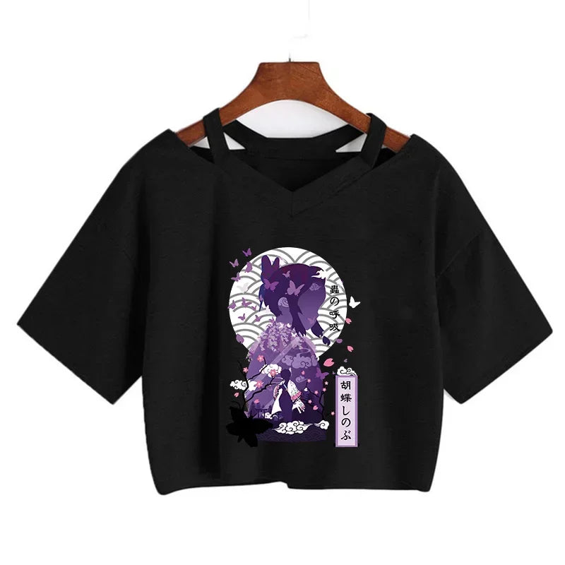 Demon Slayer póló Nezuko póló női Kimetsu No Yaiba crop top pólók japán anime Tanjiro Kamado felsők Manga póló női
