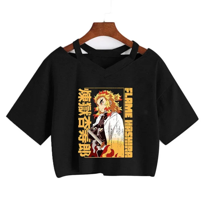 Demon Slayer póló Nezuko póló női Kimetsu No Yaiba crop top pólók japán anime Tanjiro Kamado felsők Manga póló női