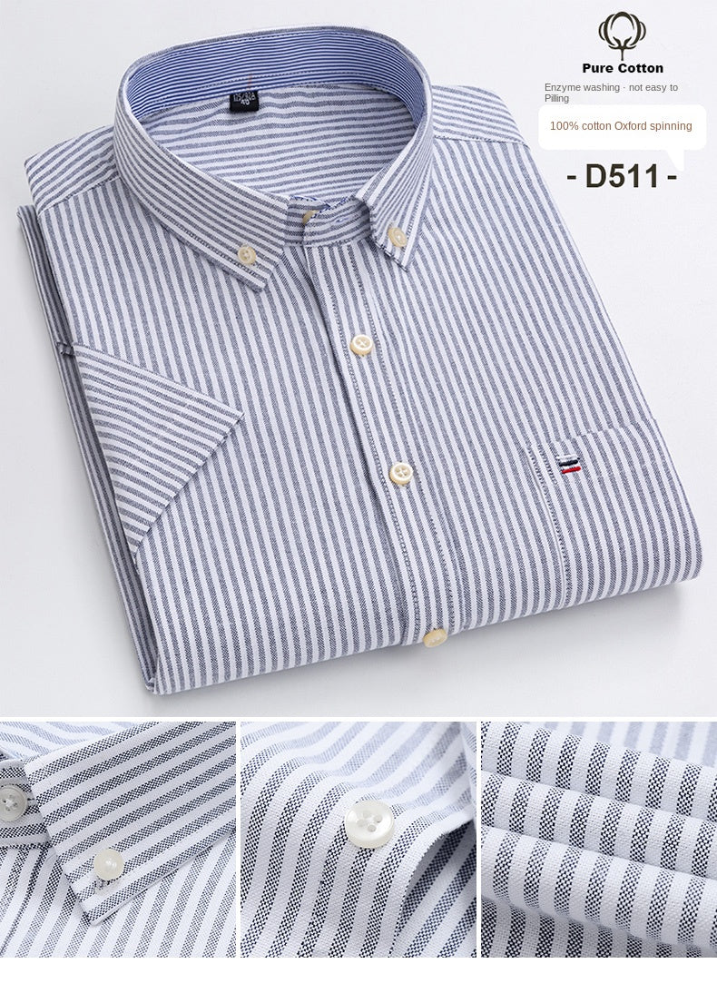 100% pamut férfi Oxford ing, rövid ujjú, nyári, kockás, csíkos, férfi ruházat, üzleti, normál szabású, túlméretezett ing, 7XL, 6XL