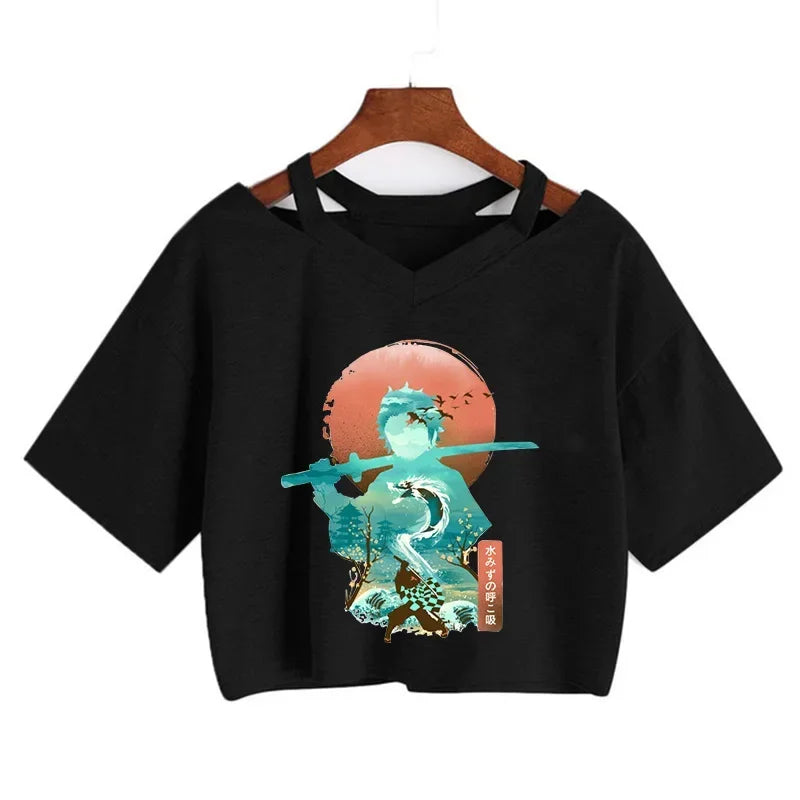 Demon Slayer póló Nezuko póló női Kimetsu No Yaiba crop top pólók japán anime Tanjiro Kamado felsők Manga póló női