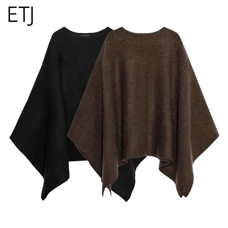 ETJ 2025 női új, divatos, túlméretezett, bő változatú, kerek nyakú, egyszínű, denevérujjas pulóver