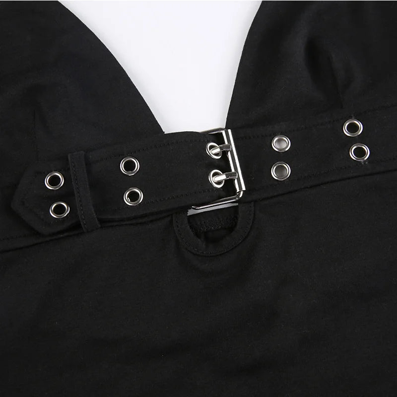 y2k Bandage Crop Top Fekete Hát nélküli Felső Fűzős Aranyos Party Strand Női Retro Alap Punk