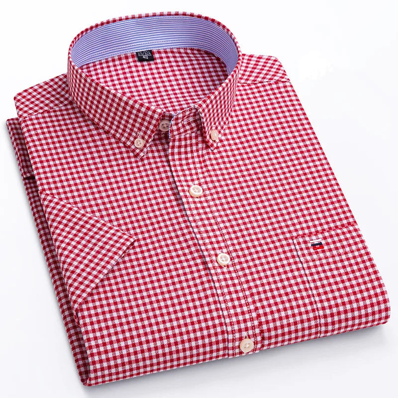 100% pamut férfi Oxford ing, rövid ujjú, nyári, kockás, csíkos, férfi ruházat, üzleti, normál szabású, túlméretezett ing, 7XL, 6XL
