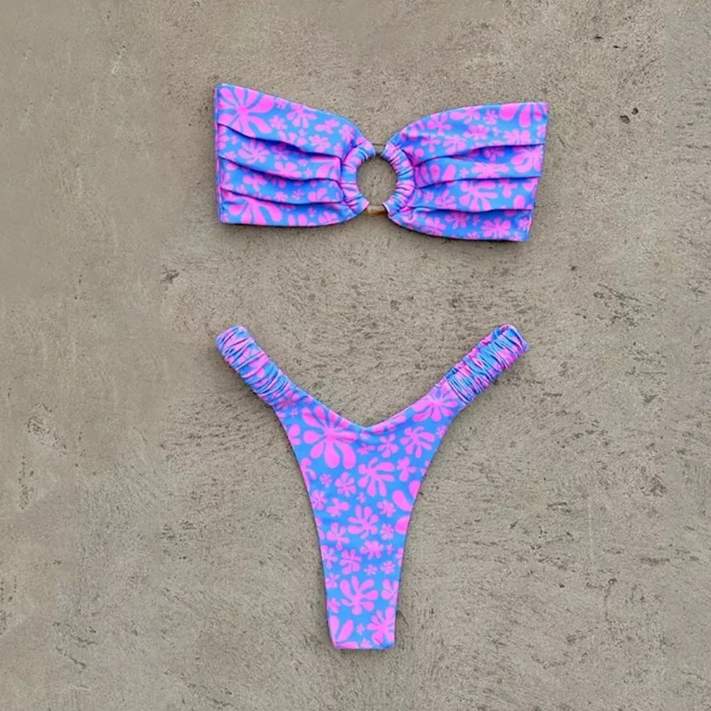 Micro Bikini Push Up Női Fürdőruhák 2026 Szexi Női Fürdőruha Brazil Bikini Szett tanga Biquini Fürdőruhák Nyomtatott Strandruha