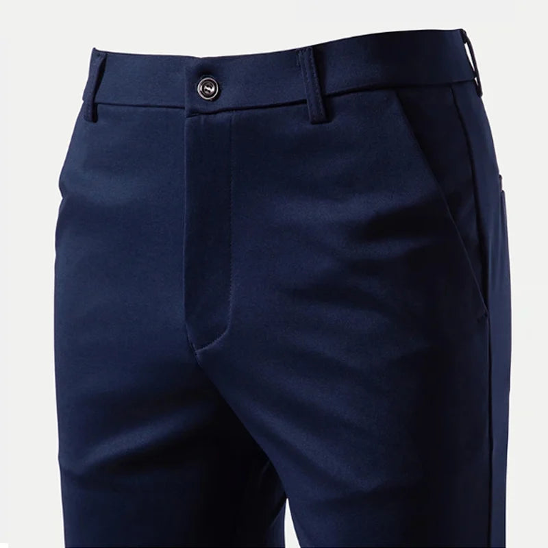 29-42 Férfi nyári vékony divatos üzleti lezser öltönynadrág hosszú nadrág rugalmas egyenes formális nadrág plus size 28-40