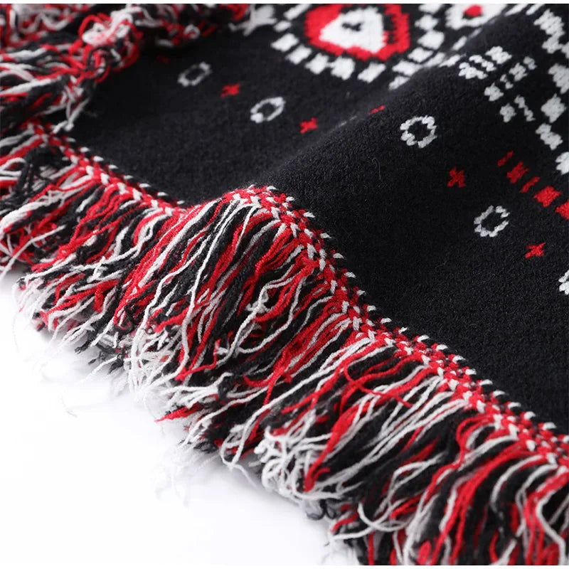 2026 Tavaszi bojtos kötött jacquard női kardigánok laza patchwork V-nyakú hosszú ujjú vastag meleg pulóver női új kötöttáru
