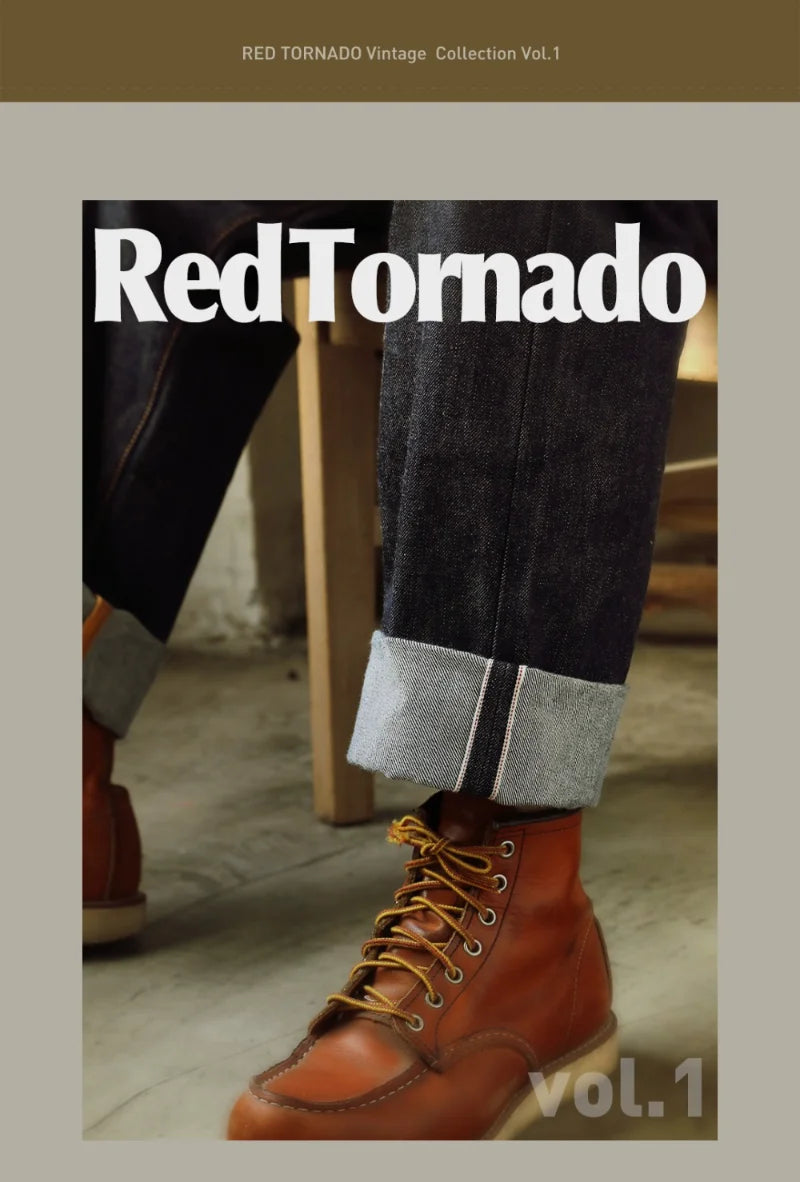 Piros Tornado 55501 Laza Egyenes Fazonú Férfi Farmer Raw Selvedge Farmer Nadrág Amekaji