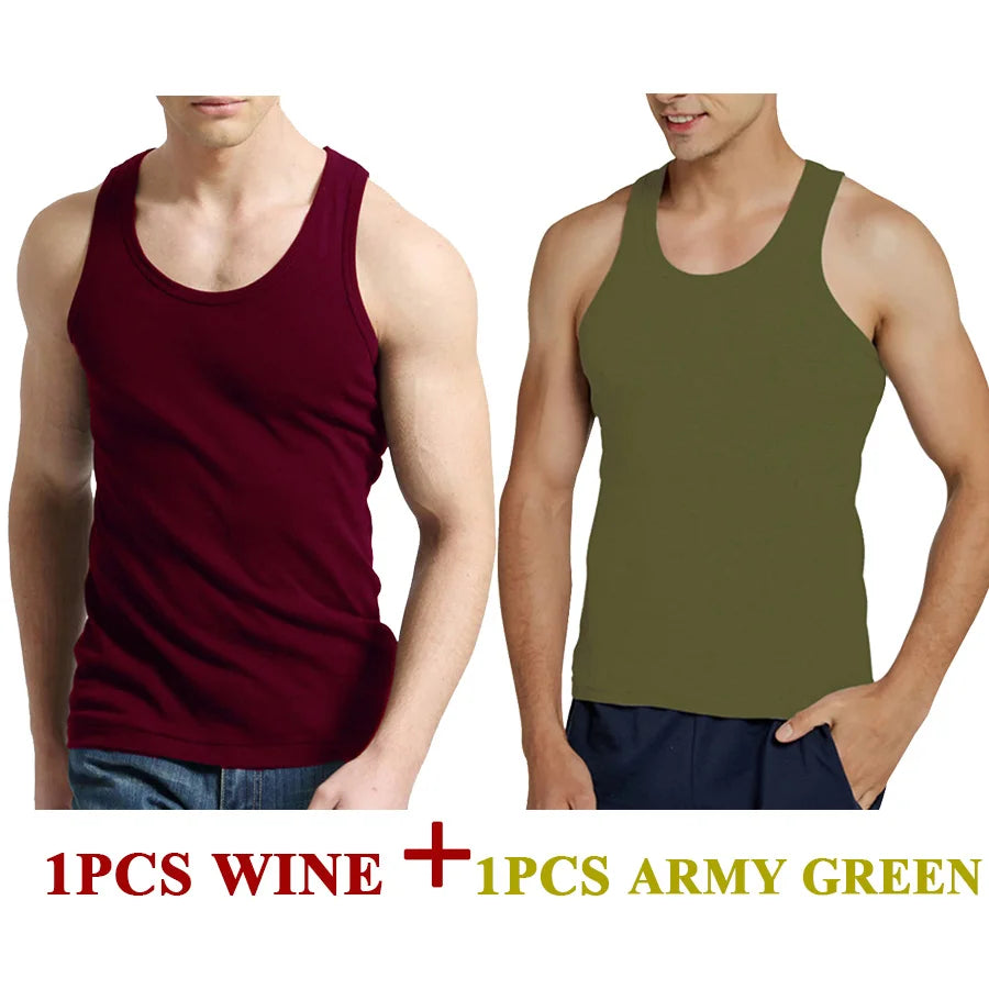 Férfi Tank Tops Fitness Hűvös Nyári 100% Pamut Ujjatlan Felsők Edzőterem Slim Alsóing  10 Szín 1DB
