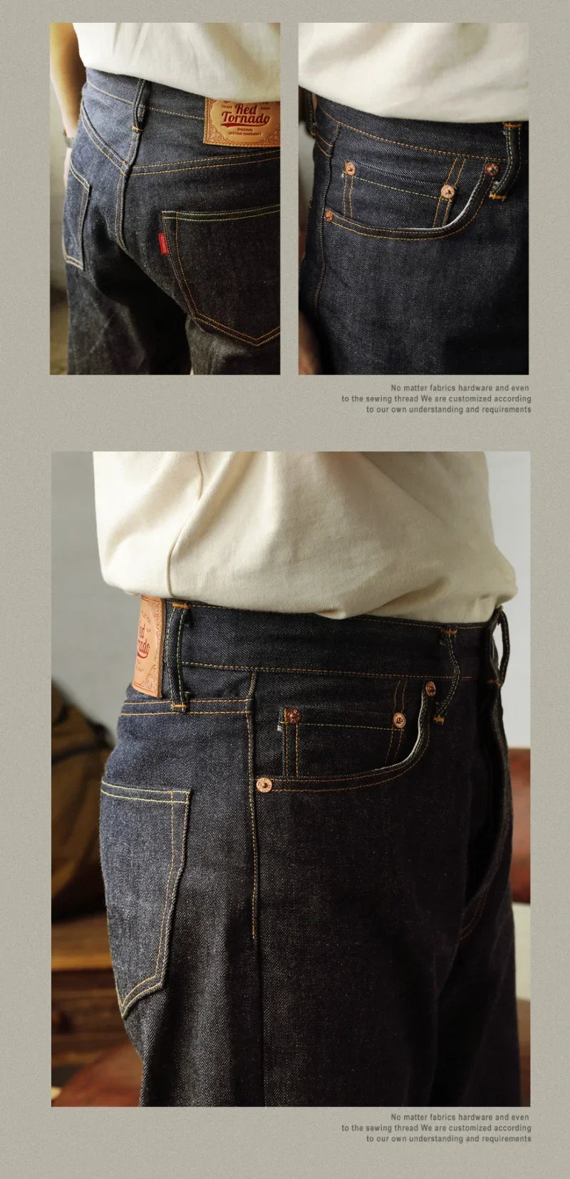 Piros Tornado 55501 Laza Egyenes Fazonú Férfi Farmer Raw Selvedge Farmer Nadrág Amekaji