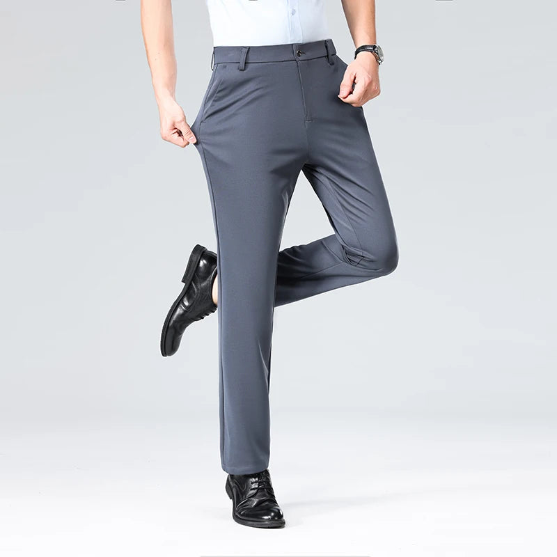 29-42 Férfi nyári vékony divatos üzleti lezser öltönynadrág hosszú nadrág rugalmas egyenes formális nadrág plus size 28-40