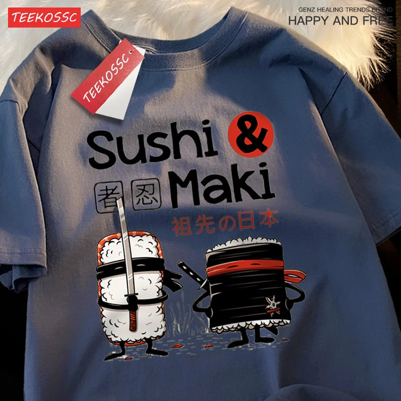 Theduc Sushi és Sushi Nyomtatás Férfi Női Póló Pamut