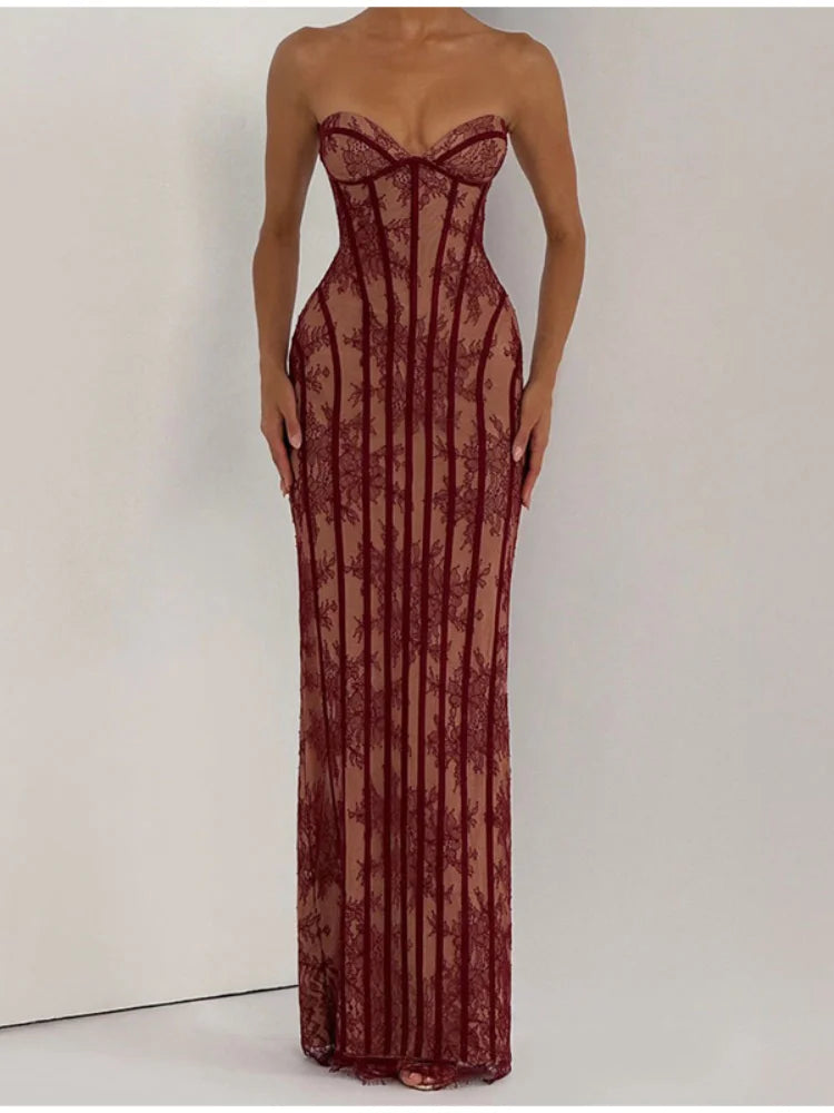 Női gézes halszálkamintás pánt nélküli ruha, sikkes, hát nélküli, váll nélküli, derékig érő, vékony maxi ruha, vestidos 2026, hölgy estélyi ruhák