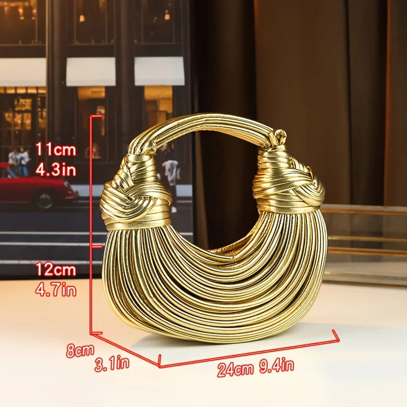 Női kézitáskák 2025 új arany luxus designer márka kézzel szőtt tésztatáskák kötél csomózott húzott hobo ezüst estélyi clutch sikkes