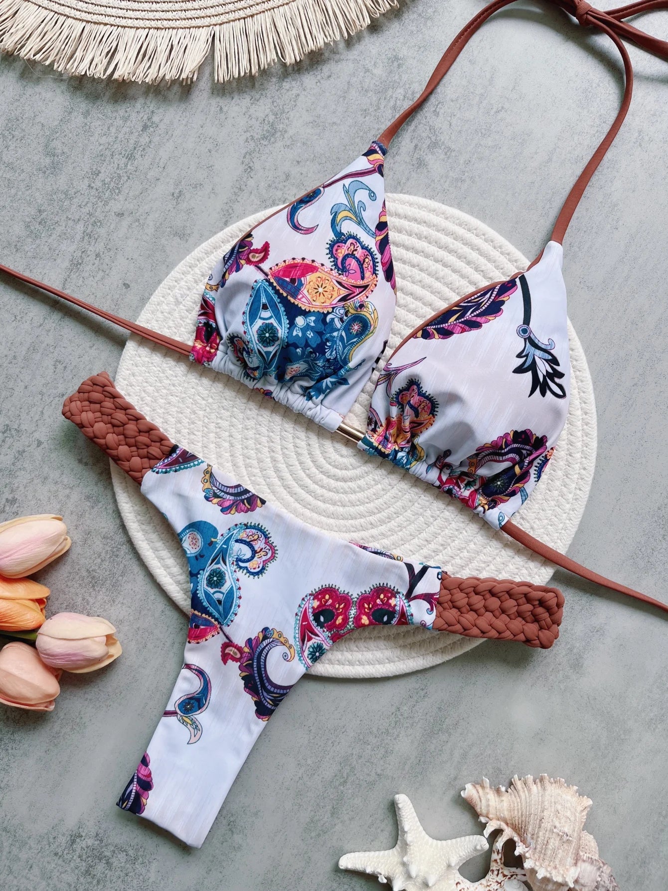 RUOTONSEPT nyomtatott pántnélküli mini tanga magas kivágású bikini női fürdőruha női fürdőruha kétrészes bikiniszett fürdőruha úszás