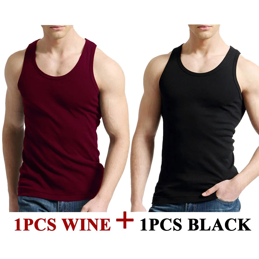 Férfi Tank Tops Fitness Hűvös Nyári 100% Pamut Ujjatlan Felsők Edzőterem Slim Alsóing  10 Szín 1DB