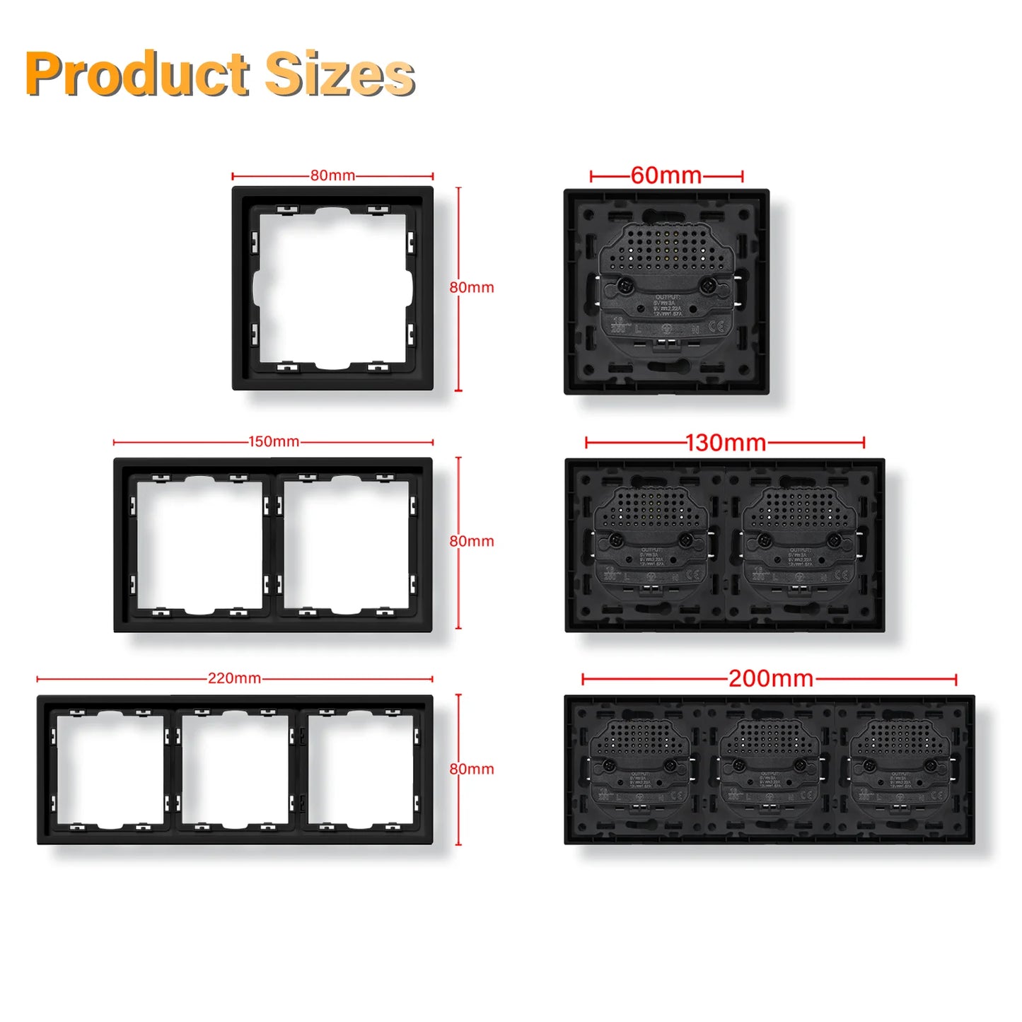 BSEED 1/2-es mechanikus gombos kapcsolók, 1 állású, EU fali aljzatok, USB tápcsatlakozókkal, műanyag panel, LED-ek nélkül, fekete sorozat