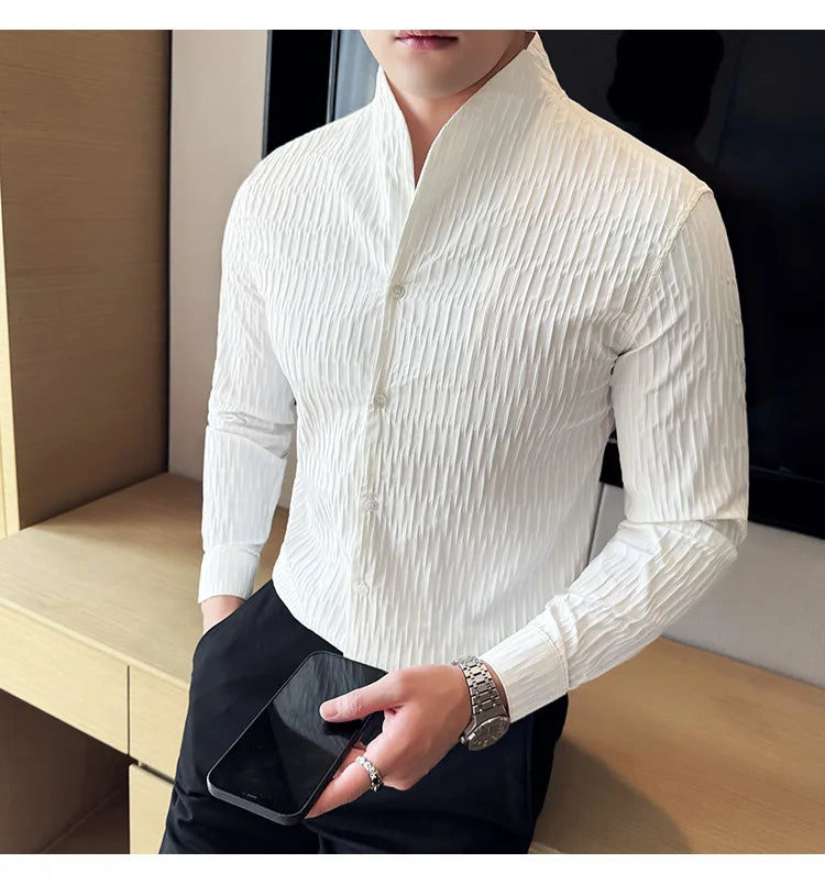 Új férfi ing, brit stílusú, lezser, hosszú ujjú, elegáns felsőrész, 4XL-M méretben
