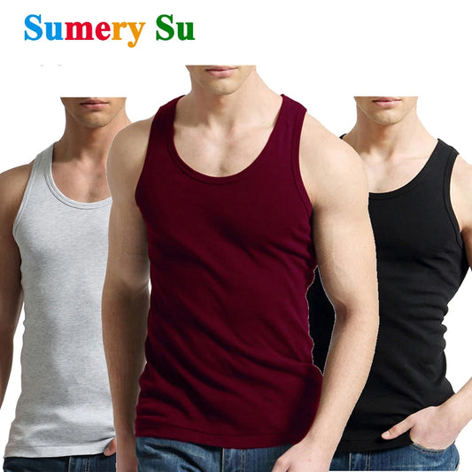 Férfi Tank Tops Fitness Hűvös Nyári 100% Pamut Ujjatlan Felsők Edzőterem Slim Alsóing  10 Szín 1DB