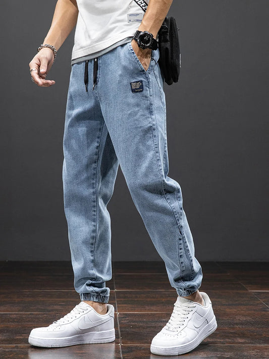 Tavaszi-nyári fekete kék cargo farmer férfi utcai viselet farmer jogger nadrág férfi bő farmer nadrág plus size