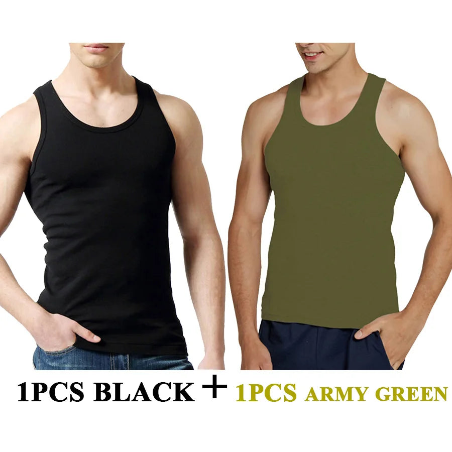 Férfi Tank Tops Fitness Hűvös Nyári 100% Pamut Ujjatlan Felsők Edzőterem Slim Alsóing  10 Szín 1DB