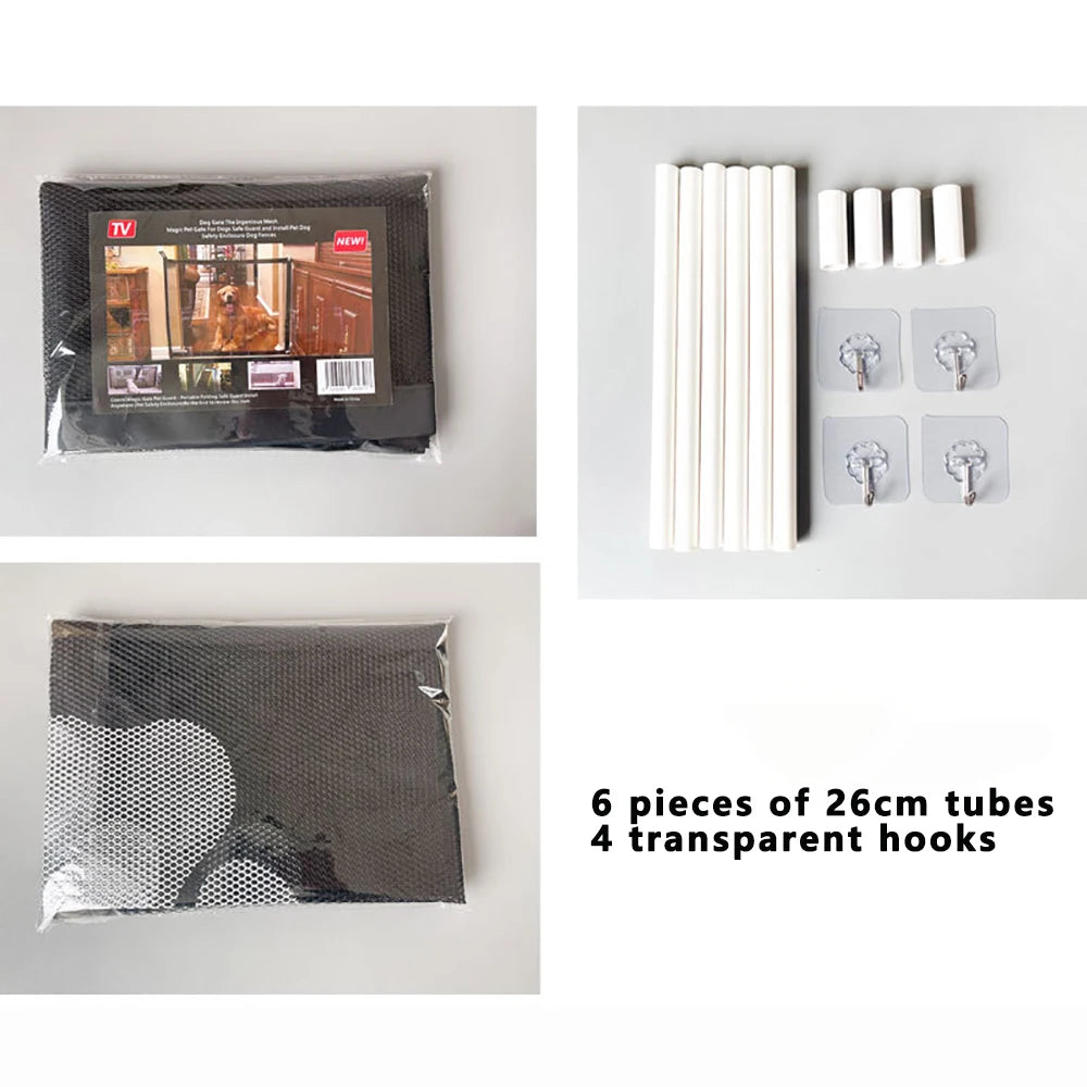 Kutyakapu lépcsőhöz - Kisállatház szúnyogháló ajtó 4 kampóval, beltéri biztonsági kerítés, lépcsőházi kisállatkapu kutyáknak és macskáknak
