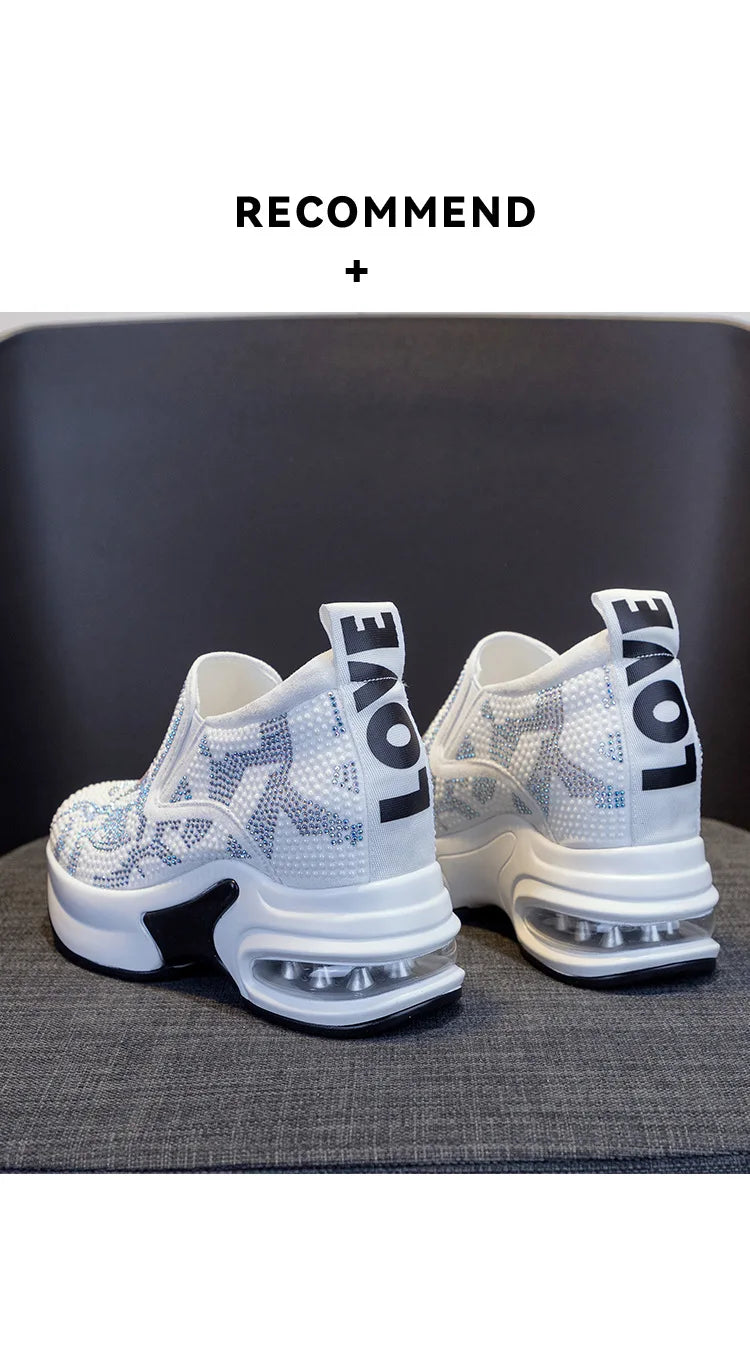 2023 Női Cipők Ősz Új Hétköznapi Kis Fehér Cipők Strasszos Platform Sport Légpárnás Cipő Plus Size Zapatos De Mujer