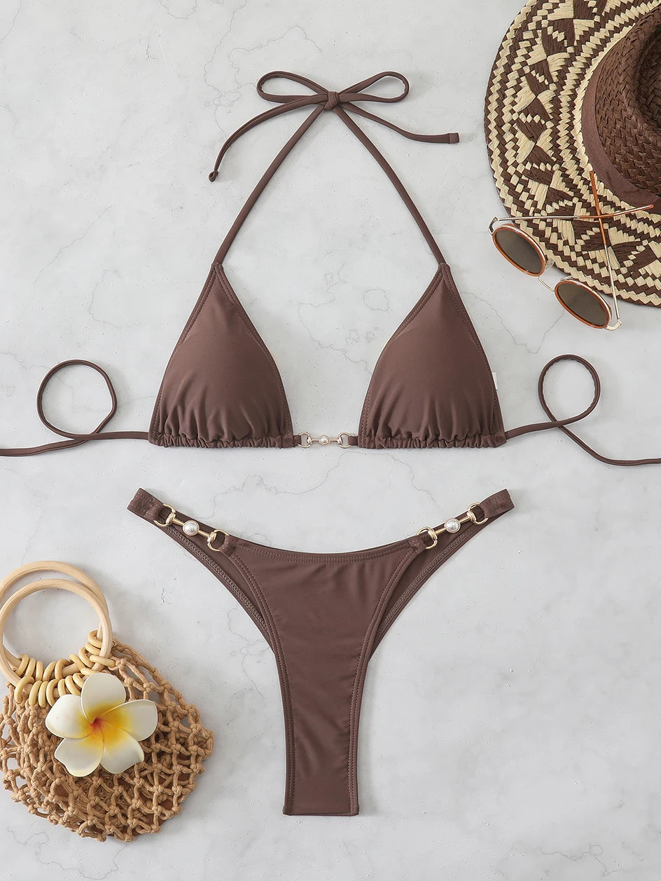 Szexi mikro bikini 2026 női láncos fürdőruha női fürdőruha tanga bikinik szett brazil kétrészes fürdőruha strandruha fürdőruha fürdőző