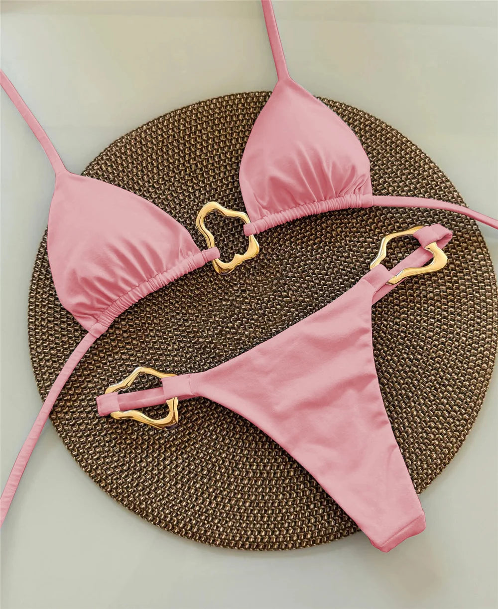 Szexi, pántnélküli, mikro bikini 2025 női fürdőruha, egyszínű, tanga bikinik, brazil strandruha, biquini női