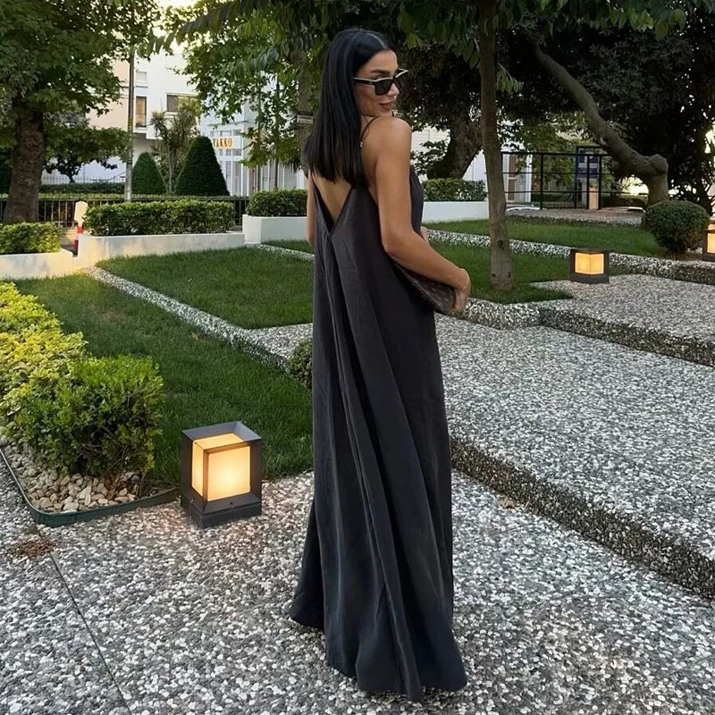 MUJER fekete, slip-on hosszú ruhák nőknek, piros drapézott nyári ruha, női 2025 szexi, hát nélküli maxi ruha, női nyári strandruhák