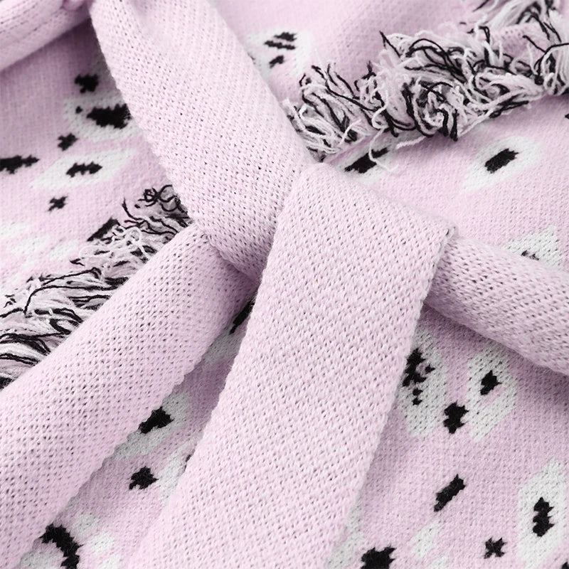2026 Tavaszi bojtos kötött jacquard női kardigánok laza patchwork V-nyakú hosszú ujjú vastag meleg pulóver női új kötöttáru