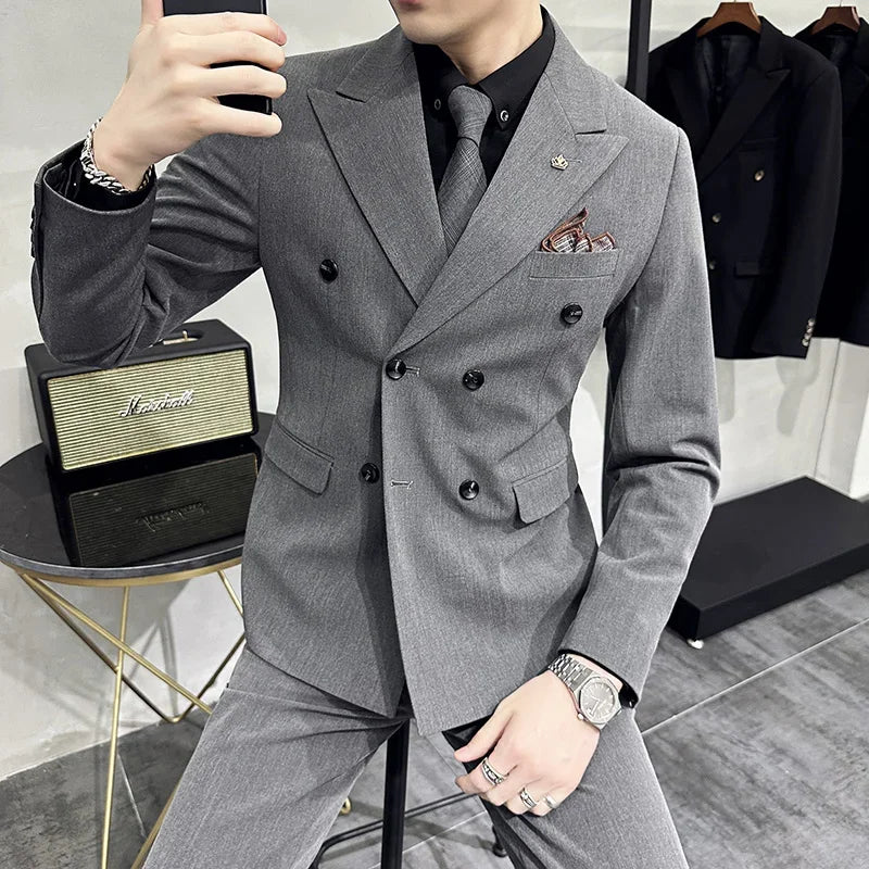 S-7XL (Zakett+Mellény+Nadrág) Divatos Butik Rácsos Formális Üzleti Férfi Öltöny 3 Részes Szett Vőlegényi Esküvői Ruha Kockás Öltöny Bemutató Színpadra