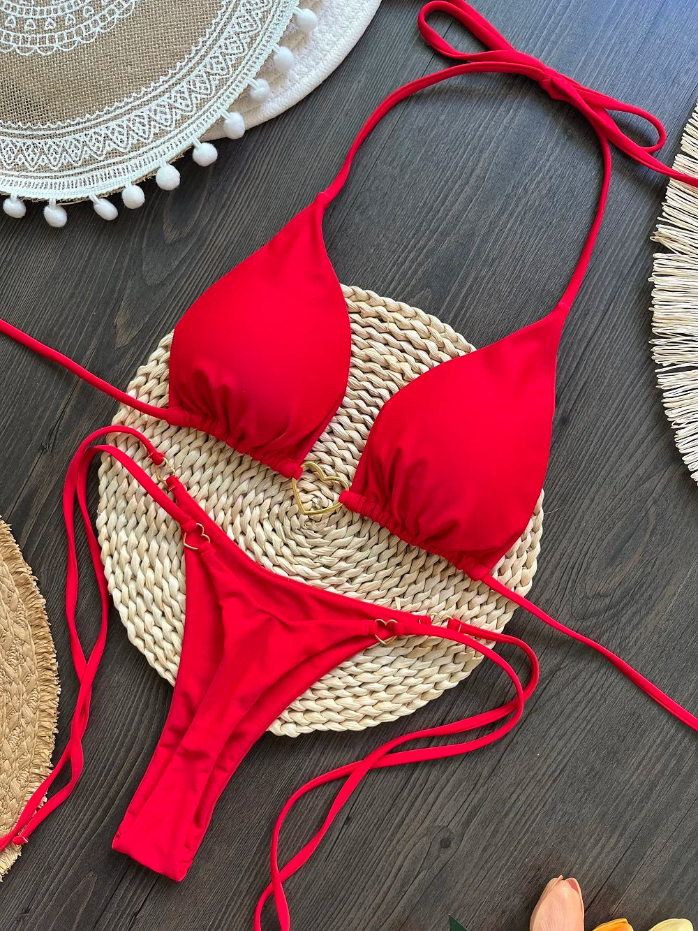 RUOTONSEPT Szexi Pántnélküli Egyszínű Bikini Szett Női Fürdőruha Kétrészes Háromszög Tanga Fürdőruha Brazil Bikinik