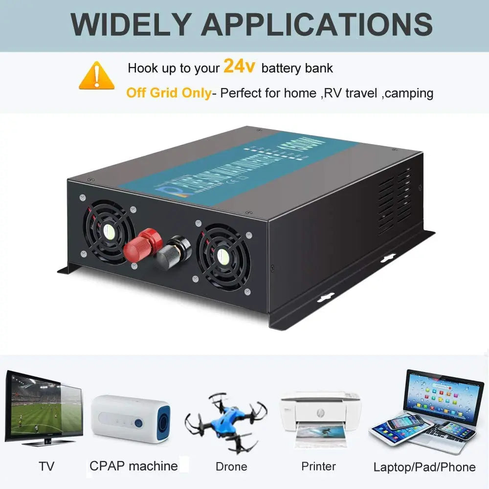 Megbízható tiszta szinuszhullámú napelemes inverter 1000W/1500W/2000W/2500W/3000W/5000W 12V/24V/48V DC - 120V/220VAC tápegység-átalakító