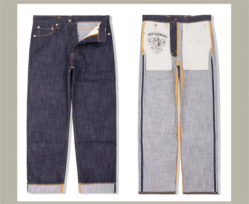 Piros Tornado 55501 Laza Egyenes Fazonú Férfi Farmer Raw Selvedge Farmer Nadrág Amekaji