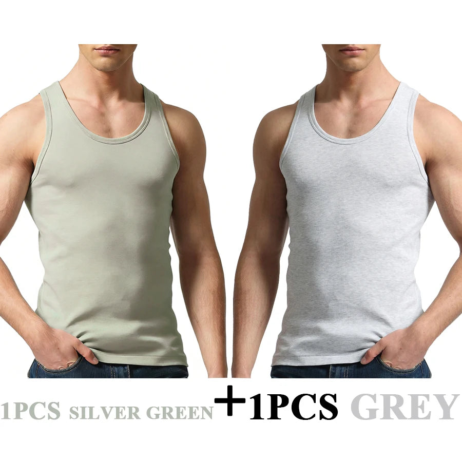 Férfi Tank Tops Fitness Hűvös Nyári 100% Pamut Ujjatlan Felsők Edzőterem Slim Alsóing  10 Szín 1DB