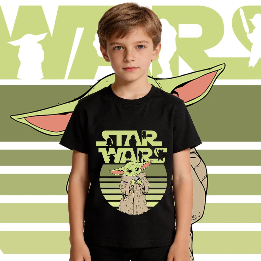 Star Wars Yoda baba Yoda mintás gyerek pamut póló lezser rövid ujjú póló fiúknak és lányoknak kisgyermek nyári felső