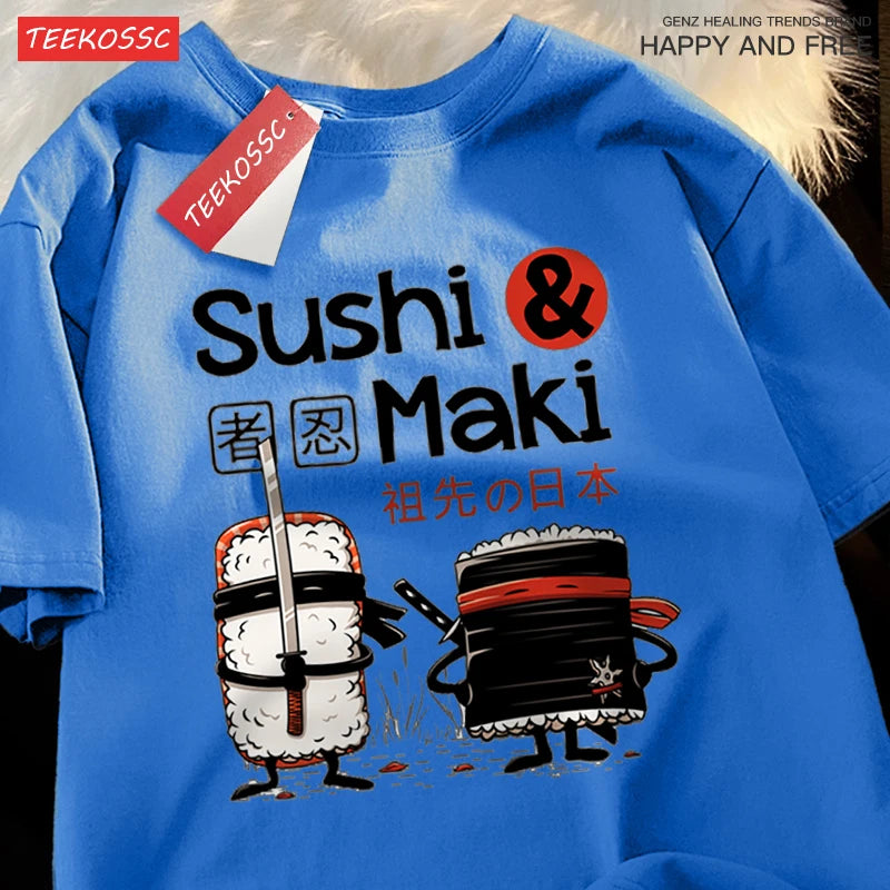Theduc Sushi és Sushi Nyomtatás Férfi Női Póló Pamut