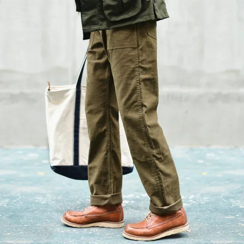 SauceZhan OG107 Utility  Katonai  Klasszikus Cargo Olive Férfi  Nadrág Szatén Pamut Egyenes Fazonú