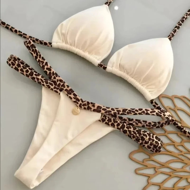 Új bikini női fürdőruha strandnyaralás fürdőruha leopárdmintás szexi bikini szett strandruha fürdőruha tanga fürdőruha biquinis