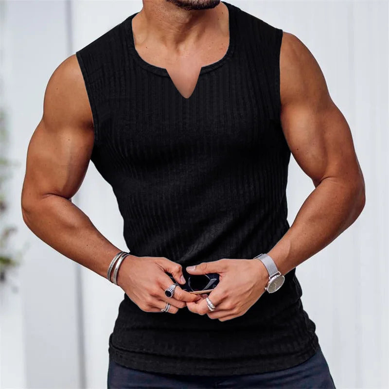 2024 Nyári új férfi csíkos edző tank top  fitnesz ujjatlan Sport alsóing