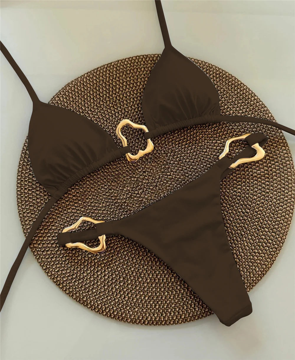 Szexi, pántnélküli, mikro bikini 2025 női fürdőruha, egyszínű, tanga bikinik, brazil strandruha, biquini női